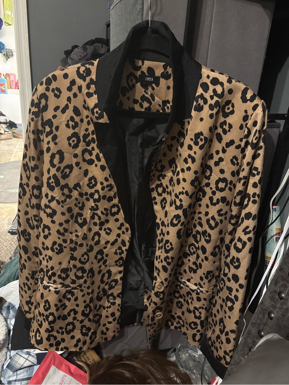 Lucca Leopard Print Open Blazer - Tan and Black Large